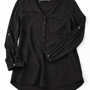 Zara Black Flowy Blouse Tunic Long Sleeve